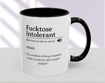 Tazza da caffè "Intollerante al Fucktose" - Regalo sarcastico, Tazza con definizione unica di parolacce, Regalo esilarante per gli amanti del caffè, Citazione volgare