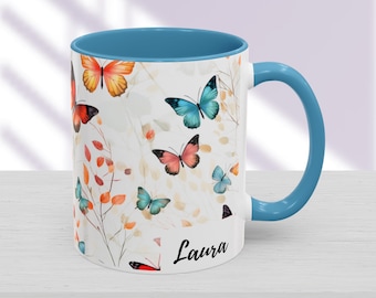 Taza de mariposa personalizada, regalo de mariposa personalizado, regalo de mariposa floral, regalo de taza, regalo de mariposa morada para ella, regalo de cumpleaños para mamá