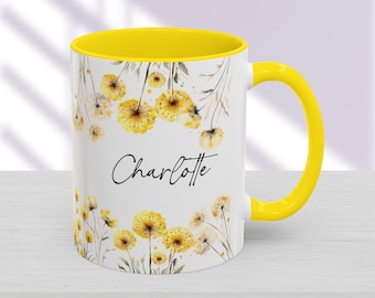 Personalized Dandelion Floral Coffee Mug - Spring Gift