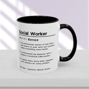Tazza con la definizione di assistente sociale, regalo di ringraziamento per il tuo assistente sociale, regalo di apprezzamento per i colleghi, regalo per la giornata di apprezzamento per l'assistente sociale