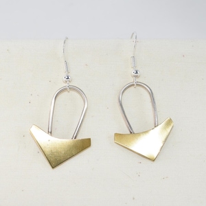 Brass and Silver Wire Arrowhead Dangle Earrings