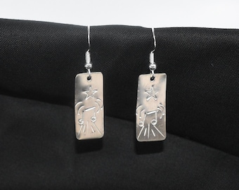 Sterling Silver Hand Stamped Music Note Dangle Earrings