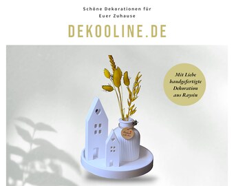 Dekorative Vase oder Stabkerzenhalter, geriffelt - rundes Deko-Tablett - Lichterhäuser aus Raysin