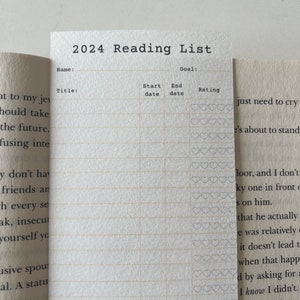 Printable 2024 Reading Log Bookmark with Heart Rating, Valentines Day Gift for Book Lover - Digital download