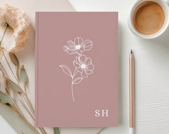 Birth Flower Custom Monogram Journal Notebook A5 Personalized Birth Month Flower Journal 2025 Minimalist Birth Flower Gift for Her Christmas