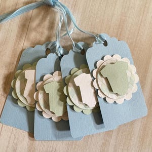 Etiquetas de recuerdo de mono de bebé azul y verde / Etiquetas de regalo para mono de bebé / Recuerdos para baby shower de niño / Baby shower playero para revelar el género