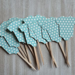 Blaue Polka Dot Baby Bodysuit Cupcake Toppers - Set von 12