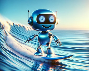 Surfing - robot art print, 14x14 unframed