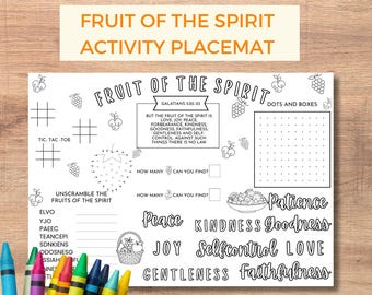 Página para colorear de la escuela dominical con el mantel individual "Fruto del Espíritu" (PDF)