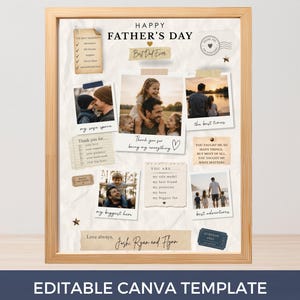May include: A framed Father's Day collage with photos, notes, and the text "Happy Father's Day." The collage includes photos of a father with his children, and notes that say "Best Dad Ever" and "Love always, Josh, Ryan and Flynn."