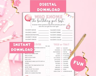 Who Knows The Birthday Girl Best Game For Teenage Birthday Sleepover Party Questionaire Game For Girls Birthday Slumber Party Downloadable