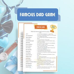 Famous Dads Game Printable Fun Fathers Day Party Activity Printable Fathers Day Party Game Instant Download Father Day Activity Idea