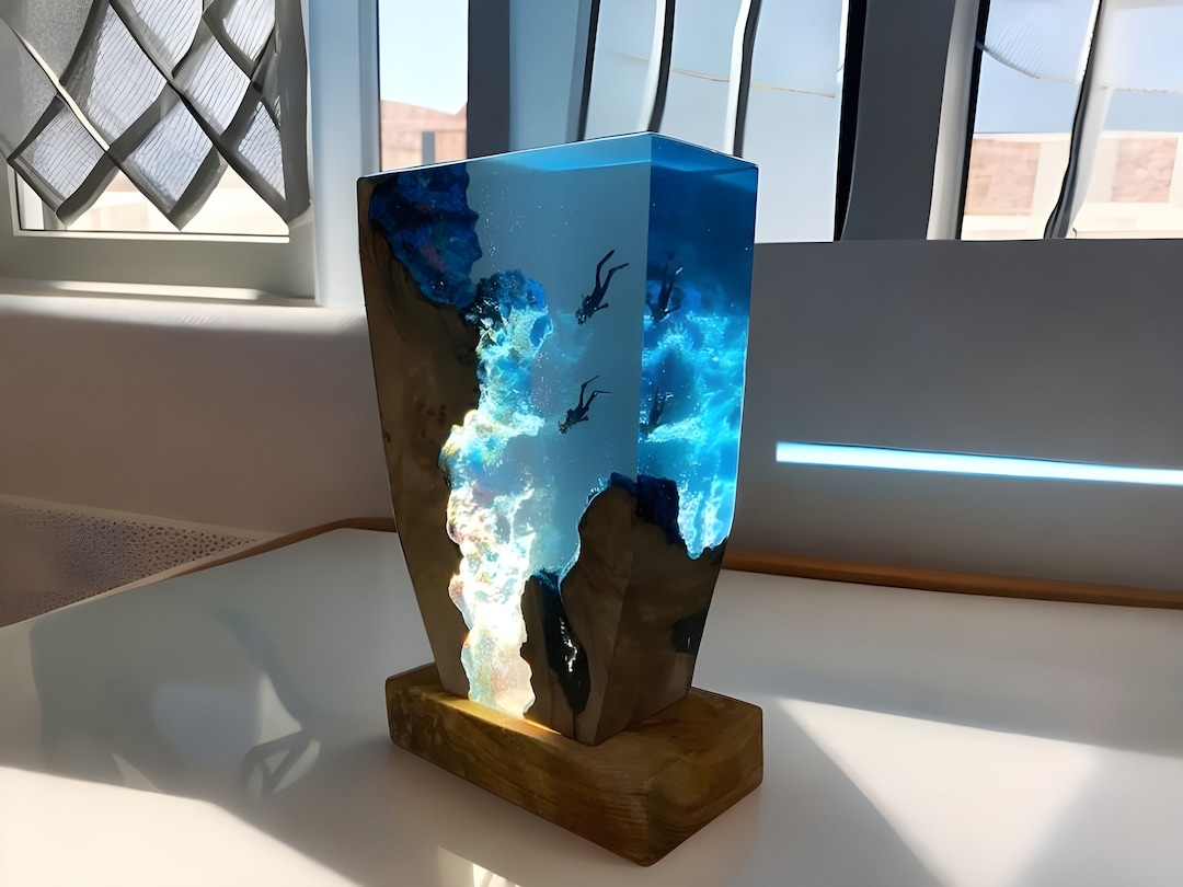 Epoxy Lamp, Diver's Night Light, Resin Lamp, Scuba Diving Deep Sea