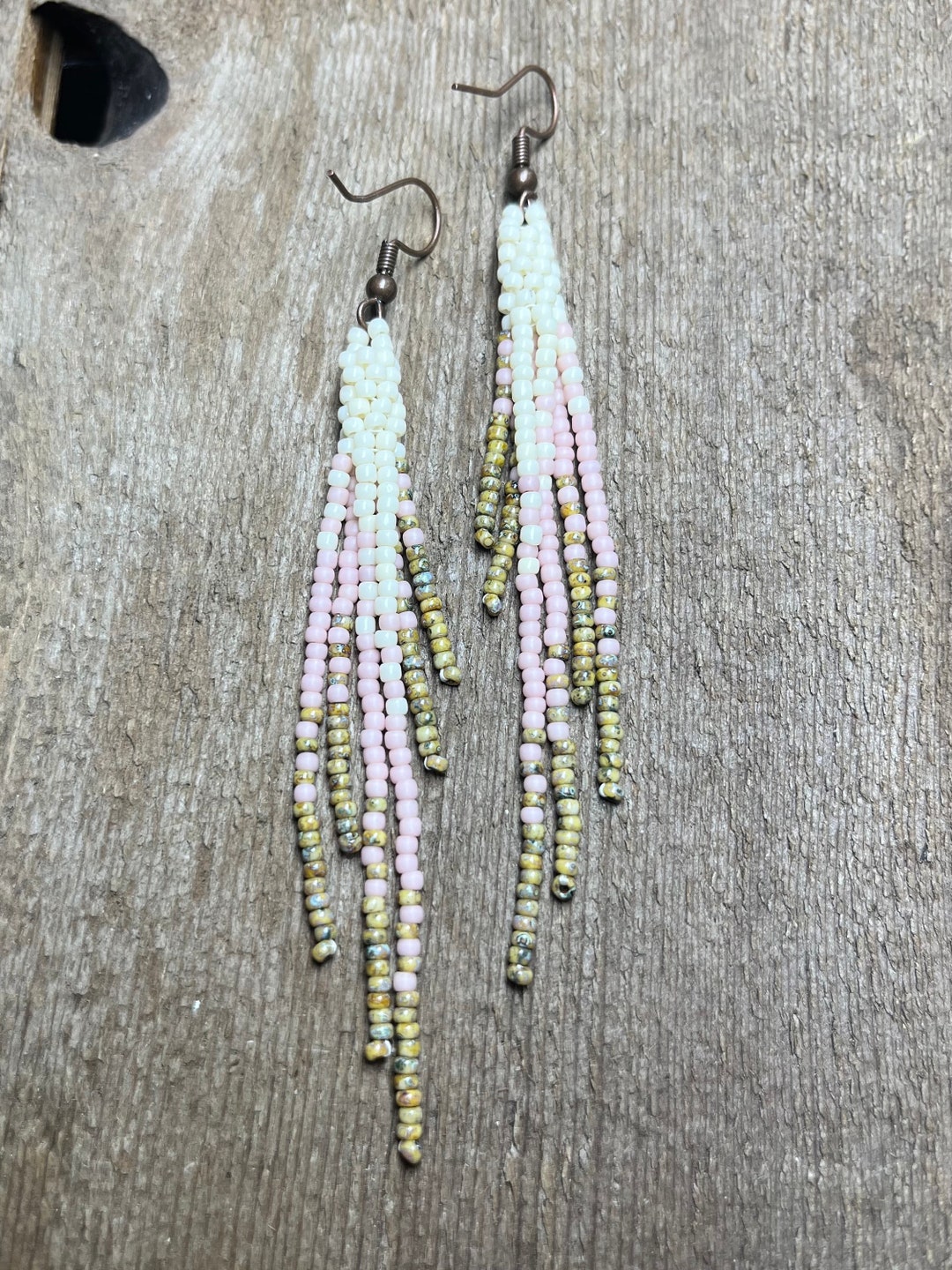 Beaded Falling Flower Fringe Earrings | Cream/Rust main image 1