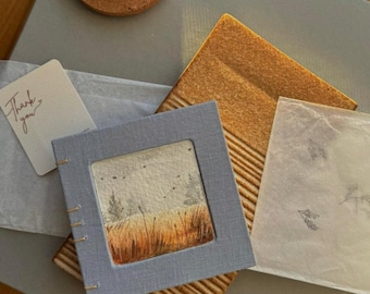 Handgemaakt linnen schetsboek, aquarel kunstomslag, koptische steekbinding