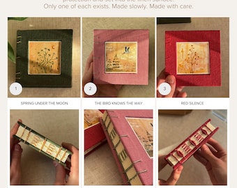 Handgemaakt linnen notitieboek met acrylverf, koptisch stiksel