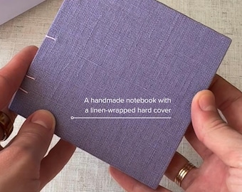 Handgemaakt linnen notitieboek, koptisch stiksel, violet dagboek