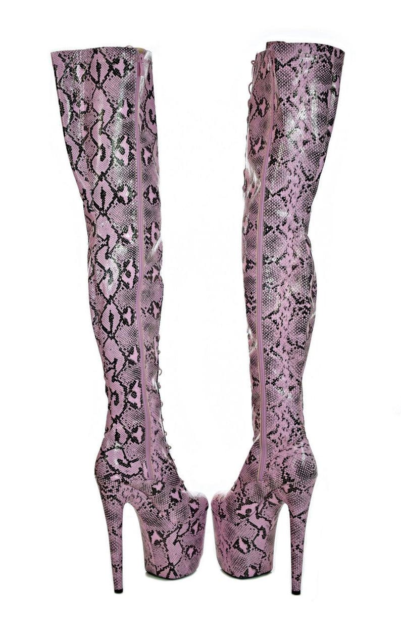 Thigh High Pink Platform Boot. Vegan Leather. Pink Python - Etsy