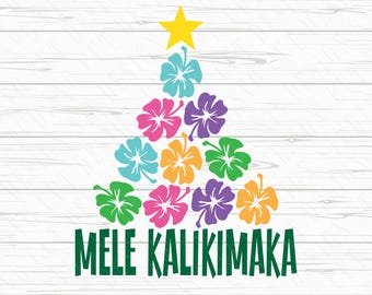 Arbre de Noël Mele Kalikimaka - Téléchargement numérique SVG PNG JPG - Hibiscus Hawaiian Holiday