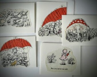 Red Umbrella: Notecards Crafted from Repurposed Children's' Books