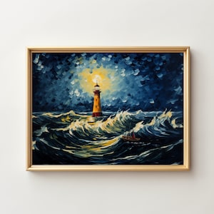 Thunderstorm with Lighthouse inspiringly Vincent Van Gogh artful van gogh, artful vangogh, vangogh, vincent van gogh, light house decorer image 1