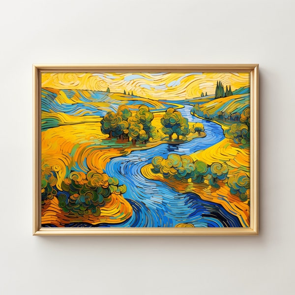 Winding River Landscape though Golden Valley | Colorful Journeys art 1-140 | Vibrant Colors, Landscape, Oil Painting, River Post