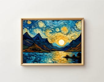 Vincent Van Gogh's, Fjords Sunrise | framed tv art, Home Decor Painting, naturalism, large prints, naturism, #vangogh, house decorating