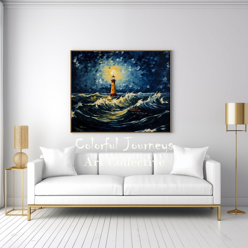 Thunderstorm with Lighthouse inspiringly Vincent Van Gogh artful van gogh, artful vangogh, vangogh, vincent van gogh, light house decorer image 6