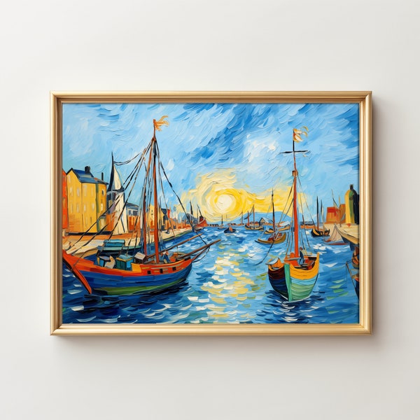Vincent Van Gogh's Bustling Harbor | Colorful Journeys 1-121 | sailboating, lake decore, artful harbor print, artful harbor print