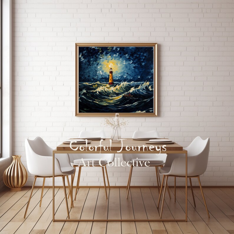 Thunderstorm with Lighthouse inspiringly Vincent Van Gogh artful van gogh, artful vangogh, vangogh, vincent van gogh, light house decorer image 3