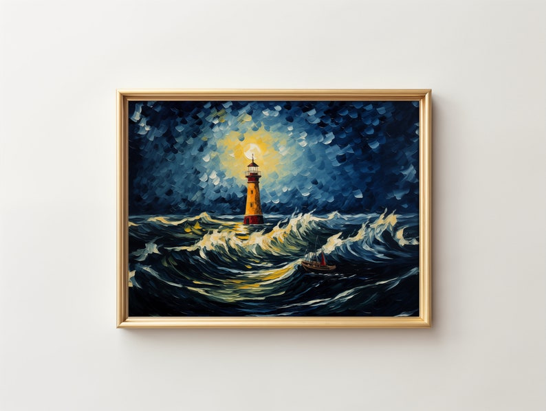Thunderstorm with Lighthouse inspiringly Vincent Van Gogh artful van gogh, artful vangogh, vangogh, vincent van gogh, light house decorer image 1