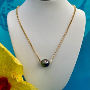 Tahitian Black Pearl Pendant: 14k Gold-Filled Chain, Handmade in Maui