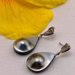 Black Tahitian Mabe Pearl Dangle Earrings: Sterling Silver, Handmade