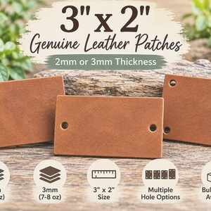 3" x 2" Genuine Leather Blank Patches for Hats, Laser Engraving, DIY Crafts, Leather Labels, 2mm or 3mm