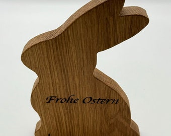 Wooden bunny made of oak wood engraving "Happy Easter"