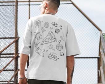 Heavy tee for pizza fans, comfortable oversized shirt made of 100% cotton with cool illustrations, perfect gift for any occasion