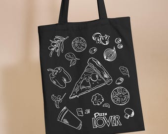 PizzaLover black shopping bag made of 100% cotton, perfect for shopping & as a gift for pizza fans - Modern bag - 01-103-ET
