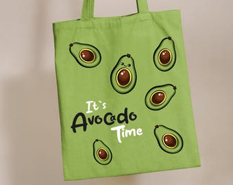 Green shopping bag with chic avocado print - cotton bag - ideal for shopping & as a gift for avocado lovers - 01-106-ET