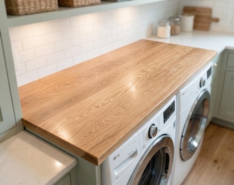 Oak Laundry Countertop: Custom Washer & Dryer Station, Walnut, Maple Laundry Table
