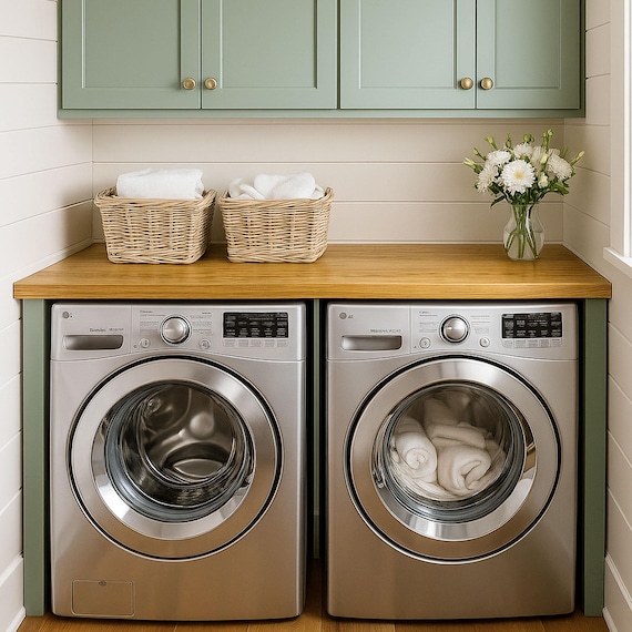 Wood Washer and Dryer Countertop: Laundry Room Table Top Organizer