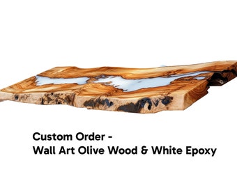River Wall Decor with White Epoxy Olive Wood - custom piece