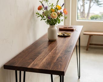 Console / Entryway Table – Solid Walnut with Metal Hairpin Legs