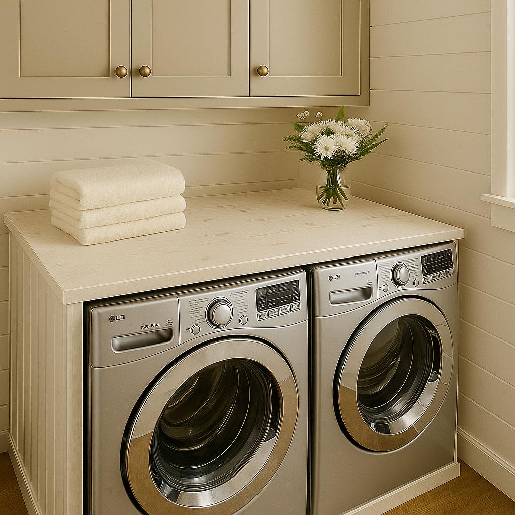 Custom Solid Wood Washer and Dryer Table Top: Laundry Room Organizer
