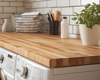 Butcher Block Washer and Dryer Top, Laundry Room Countertop, Washer and Dryer Wood Table Top, Birch, Oak, Maple, Acacia, Walnut