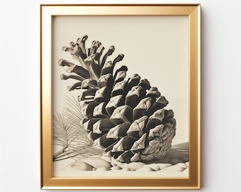 Pintura vintage de una piña I Impresión de arte minimalista I Decoración de la pared de la cabina