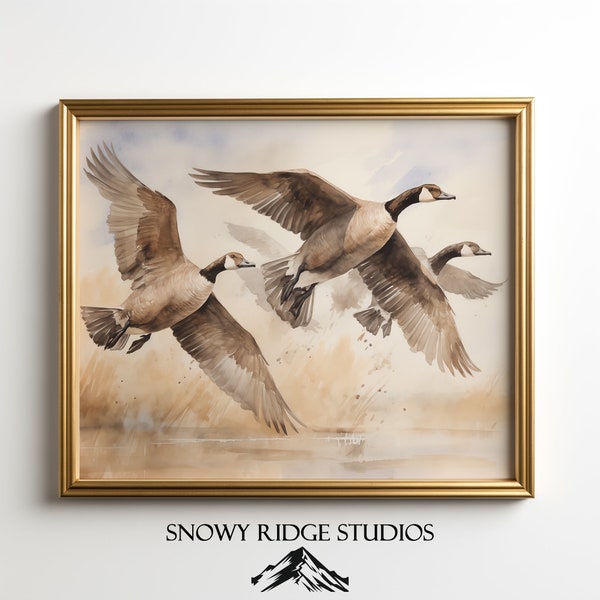 Vintage Watercolor Canadian Geese Digital Download Artwork