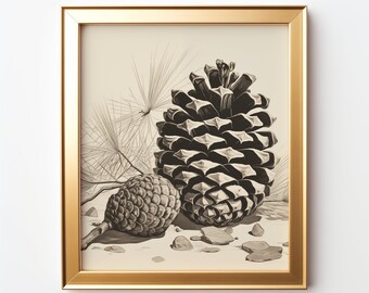 Cuadro vintage de una piña | Impresión artística minimalista | Decoración de pared para cabaña