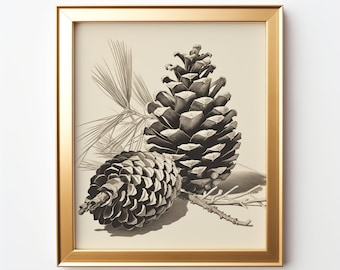 Pintura vintage de una piña I Impresión de arte minimalista I Decoración de la pared de la cabina