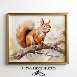 Painting Of Red Squirrel In Tree. watercolor Painting of Red Squirrel. Printable Digital Download.