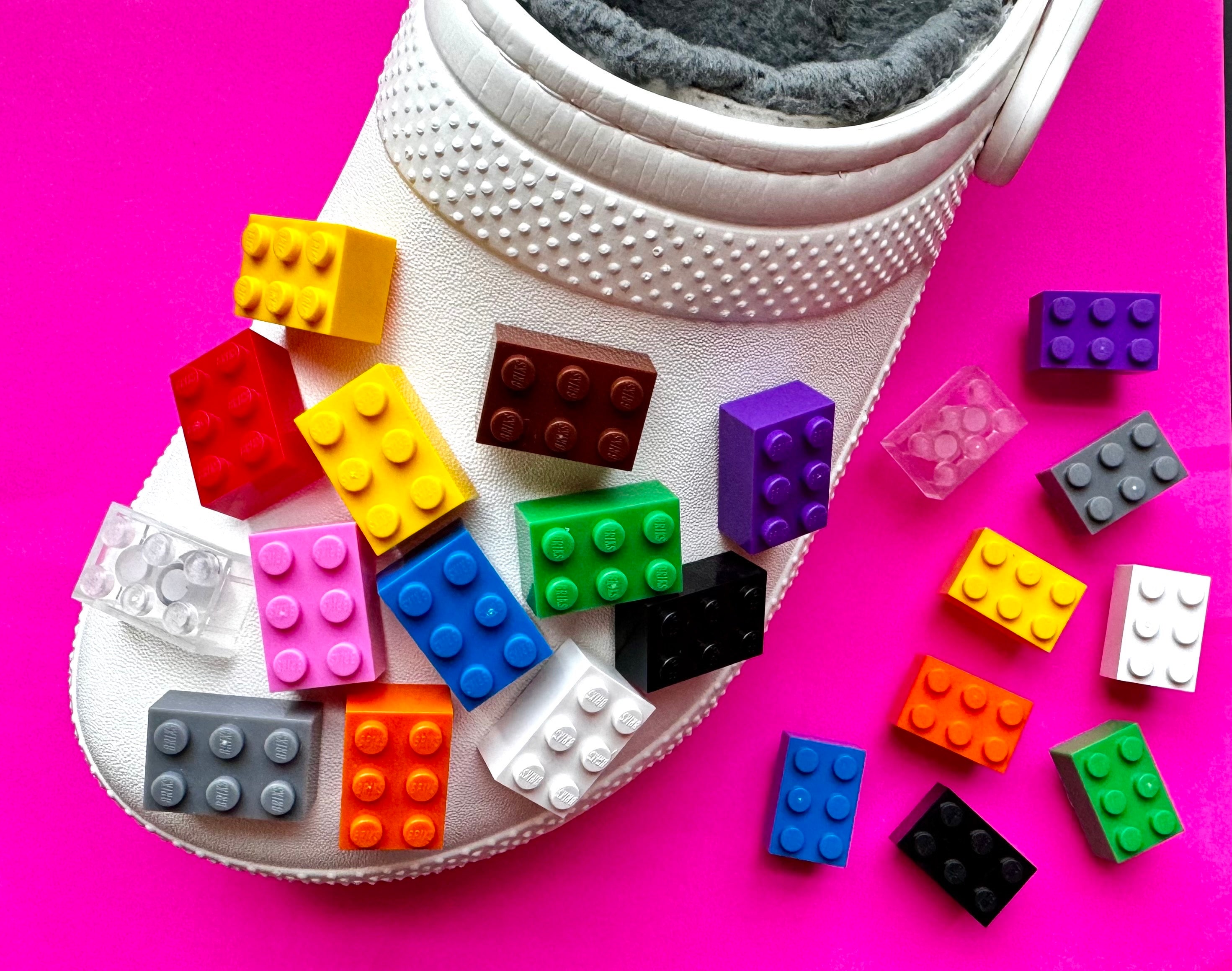 Building Block Shoe Charm - Large Plastic Shoe Charms for Shoes with Holes Various Bright Colors - Bundle to Save! Easter Spring Gifts